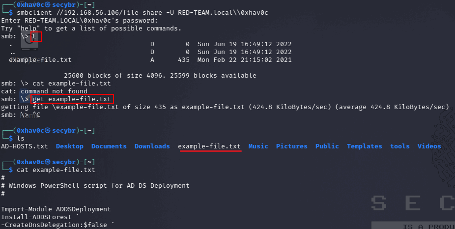 accessing and downloading the known shared file with smbclient